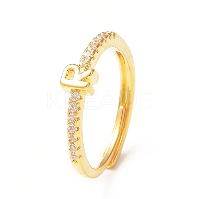 Clear Cubic Zirconia Initial Letter Adjustable Ring RJEW-C052-01G-R-1