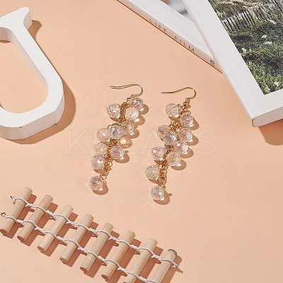 Glass Teardrop Cluster Dangle Earrings EJEW-JE05215-1