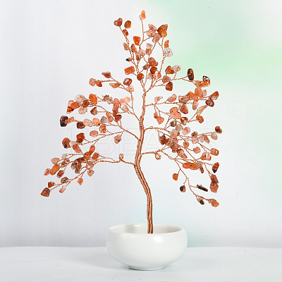 Undyed Natural Carnelian Chips Tree of Life Display Decorations TREE-PW0001-23D-1
