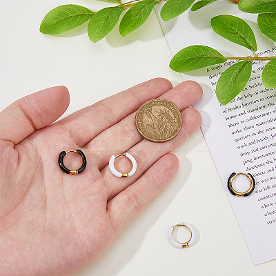 2 Pairs 2 Colors Two Tone 304 Stainless Steel Chunky Huggie Hoop Earrings with Enamel for Women EJEW-DC0001-38A-1