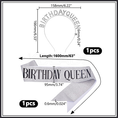 1Pc Birthday Queen Party Theme Alloy Rhinestone Hair Bands for Women AJEW-HY0002-47-1