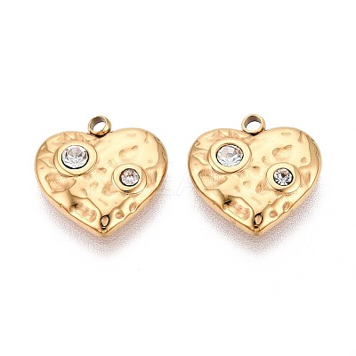 304 Stainless Steel Crystal Rhinestone Heart Charms STAS-T071-18G-1