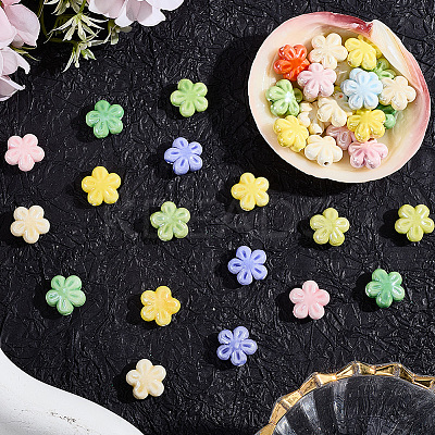 40Pcs Glazed Porcelain Beads PORC-LT0001-04-1