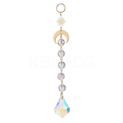3Pcs Glass Teardrop Round Leaf Hanging Suncatchers Sets HJEW-JM04603-01-1