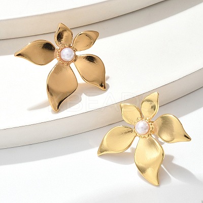304 Stainless Steel & ABS Plastic Imitation Pearl Flower Stud Earrings LS-EJEW-S253-23G-1