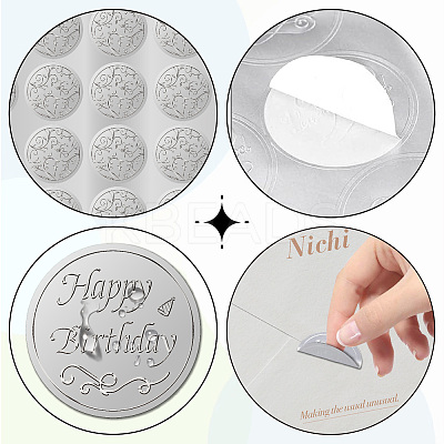 Round Plastic Silver Foil Embossed Picture Stickers DIY-WH20008-003-1
