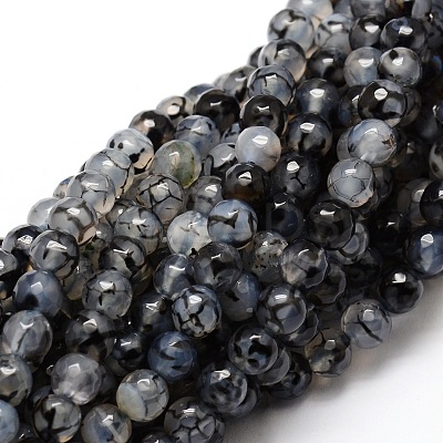 Faceted Natural Agate Round Beads Strands G-E319A-6mm-07-1