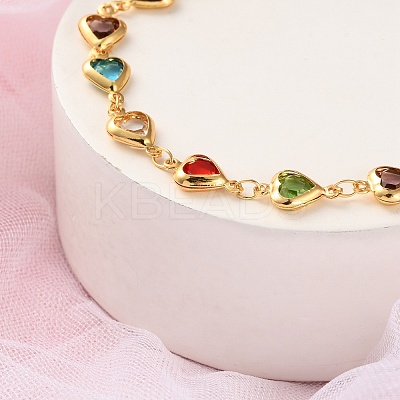 Heart Brass Link Bracelets for Woman BJEW-S157-04G-1