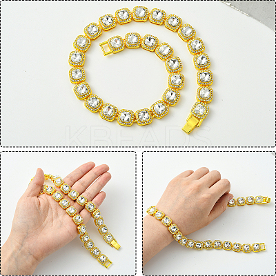 1Pc Zinc Alloy Pave Square Clear Glass Tennis Necklaces for Womem NJEW-SP0001-07G-1