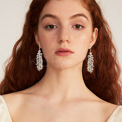 3 Pairs 3 Style Alloy Leaf Long Dangle Earrings for Women EJEW-AN0001-73-1