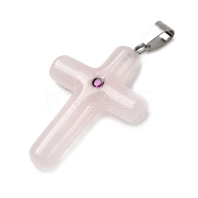 Natural Rose Quartz Cross Pendants KK-D021-04H-P-1