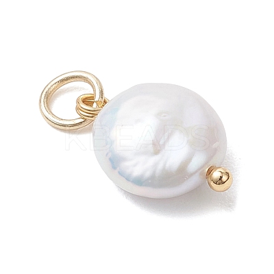 Natural Baroque Keshi Pearl Flat Round Charms with Brass and 304 Stainless Steel Findings PALLOY-JF04915-1