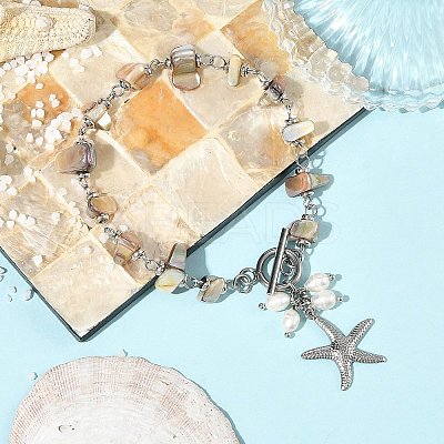 Summer Beach 304 Stainless Steel Starfish Charm OT Bracelets BJEW-JB14373-02-1