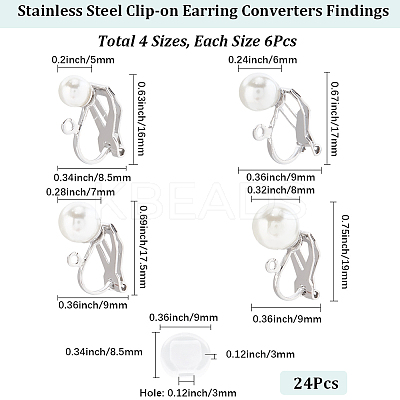 24Pcs 4 Styles 304 Stainless Steel Clip-on Earring Findings with Imitation Pearl Plastic Beaded STAS-SC0010-46B-1
