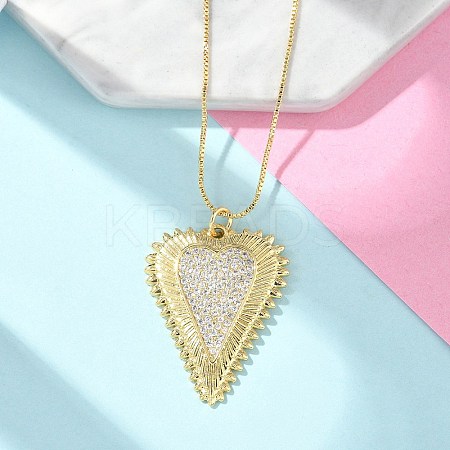Brass Micro Pave Clear Cubic Zirconia Heart Pendant Necklaces for Women NJEW-D306-04G-B-1