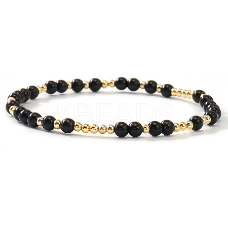 Acrylic & Brass Round Beaded Stretch Bracelets for Women QH9585-4-1