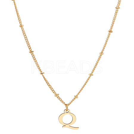 1Pc Brass Chain & 304 Stainless Steel Letter Pendant Necklaces NJEW-LP0001-35Q-G-1