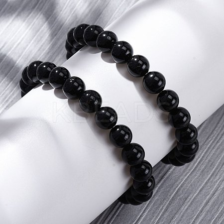 Natural Tourmaline Round Beaded Stretch Bracelets for Men Women BJEW-G743-01A-1