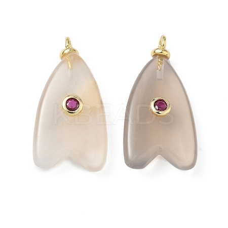 Brass & Natural Grey Agate & Cubic Zirconia Pendants GG-CBAD360-20G-09-1