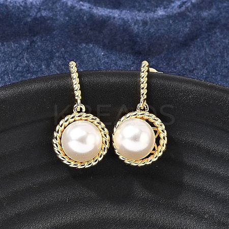 Round Brass Micro Pave Clear Cubic Zirconia Dangle Stud Earrings EJEW-C154-08G-1