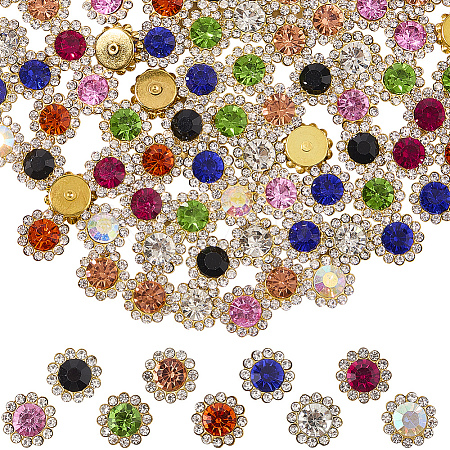 90Pcs 9 Colors Flower Sew on Rhinestones RB-GF0001-08-1