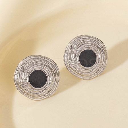 304 Stainless Steel Flat Round Stud Earrings DV1097-1-1