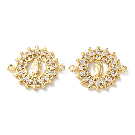 Rack Plating Brass Cubic Zirconia Virgin Mary Connector Charm KK-C084-01A-G-1
