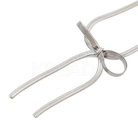 Bowknot 304 Stainless Steel Snake Chain Pendant Necklaces for Women NJEW-G151-01P-1