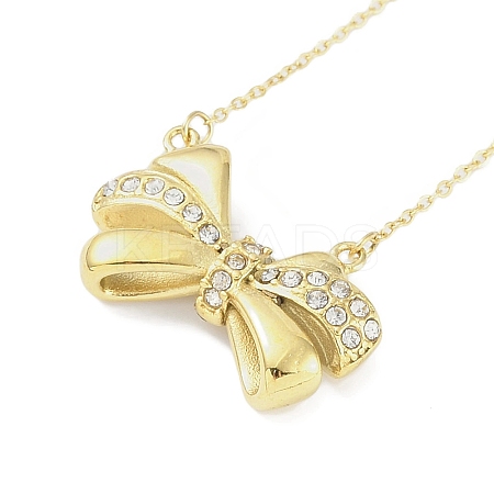 304 Stainless Steel Crystal Rhinestone Cable Chain Bowknot Pendant Necklaces for Women NJEW-C055-09G-1