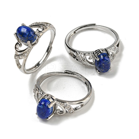 Oval Natural Lapis Lazuli Adjustable Rings RJEW-Q818-01P-05B-1