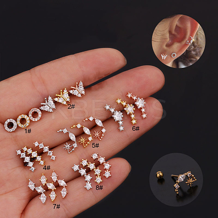 316L Surgical Stainless Steel Micro Pave Clear Cubic Zirconia Cartilage Earrings WG14BE9-11-1
