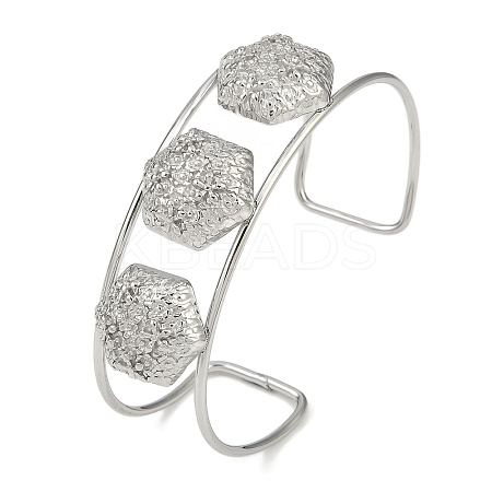 Non-Tarnish 304 Stainless Steel Wide Textured Open Cuff Bangles BJEW-Q348-05P-11-1
