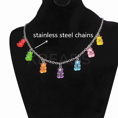 Stainless Steel & Resin Bear Tassel Necklaces for Women FS-WG1AE8B-01-1
