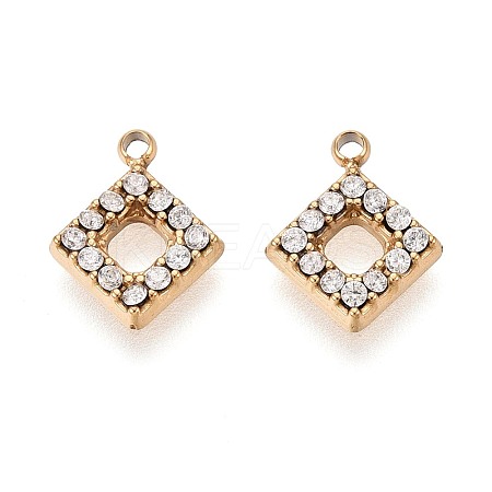 304 Stainless Steel Micro Pave Cubic Zirconia Charms STAS-N115-47G-1