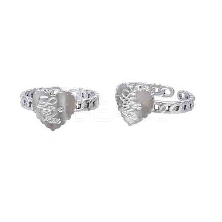 Non-Tarnish 304 Stainless Steel Heart with Word Love You Open Cuff Ring for Women RJEW-S405-261P-1