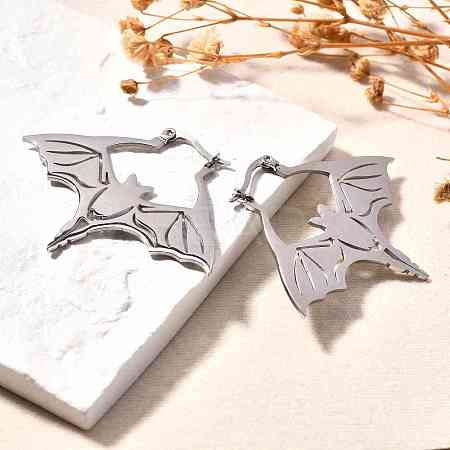 Non-Tarnish 304 Stainless Steel Bat Hoop Earrings for Women LS-EJEW-R156-07P-1
