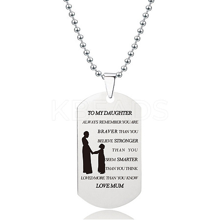 201 Stainless Steel To My Daughter Dog Tag Pendant Ball Chain Necklaces FS-WG527E6-08-1