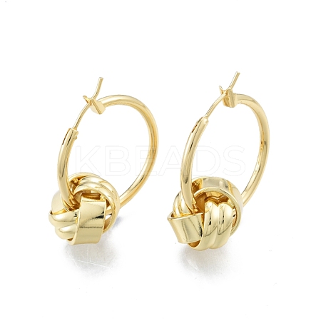 Brass Knot Beaded Hoop Earrings for Women EJEW-P205-10G-1