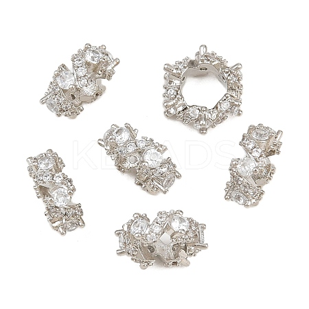 Heartbeat Brass Micro Pave Clear Cubic Zirconia European Beads CU-CBA6A75-22P-1
