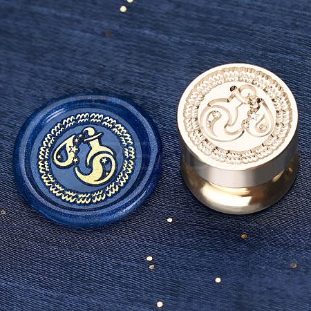 Golden Tone Round Wax Seal Brass Stamp Heads AJEW-S087-02G-10-1