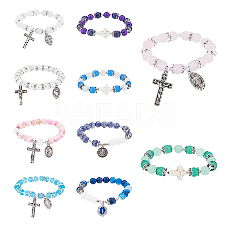 10Pcs Natural Gemstone Beads Stretch Bracelets for Women Men BJEW-HS00011-1