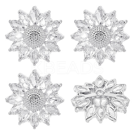 4Pcs 1-Hole Brass Pave Clear Cubic Zirconia Buttons BUTT-MA0001-15A-P-1