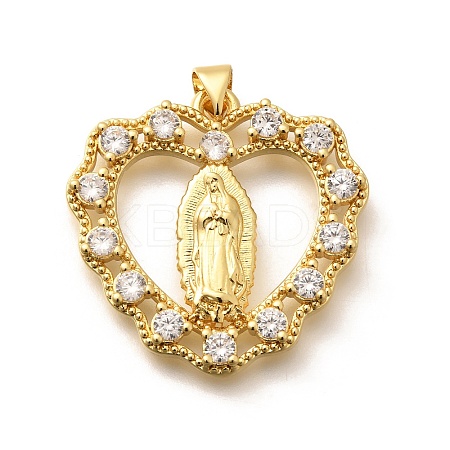 Religion Themed Rack Plating Brass Micro Pave Cubic Zirconia Pendants KK-L226-007G-01-1