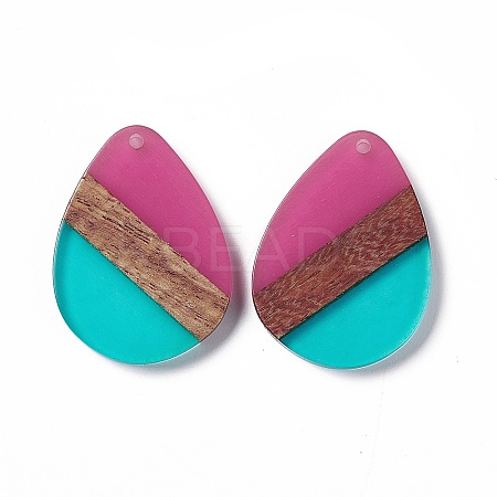 Transparent Resin & Walnut Wood Pendants RESI-M027-04G-1