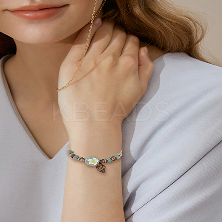 1Pc Adjustable Handmade Flat Round with Flower Porcelain Braided Bead Bracelets BJEW-LP0003-24-1