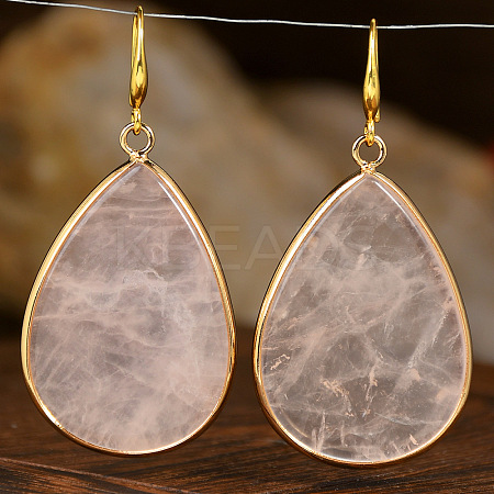 Natural Rose Quartz Teardrop Dangle Earrings FS-WG5CAE0-02-1