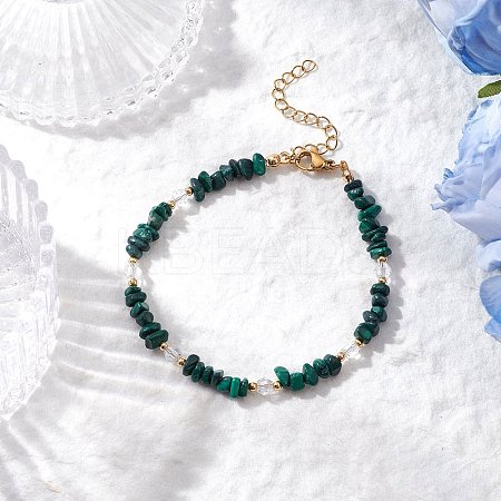 Natural Malachite Chip Beaded Bracelets for Women BJEW-JB11742-10-1