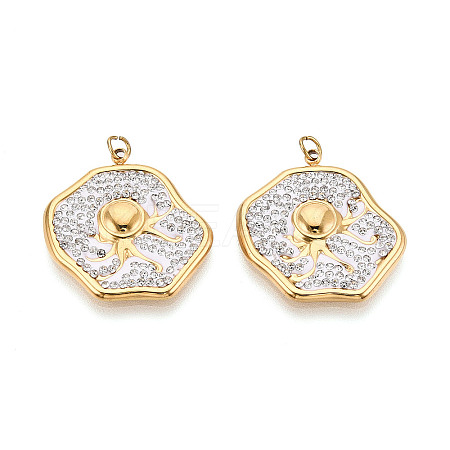 304 Stainless Steel and Polymer Clay Crystal Rhinestone Pendants STAS-T069-60G-1