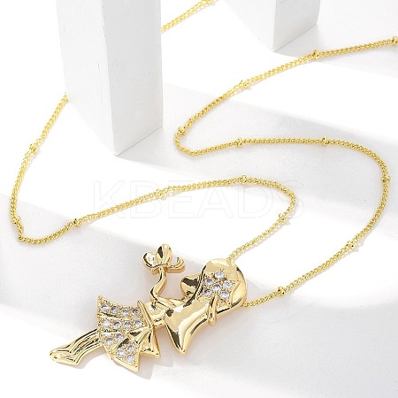 Brass Micro Pave Clear Cubic Zirconia Pendant Necklaces NJEW-M084-01G-02-1