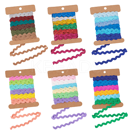 6 Cards 6 Styles Colorful Wave-edge Webbing Polyester Ribbons OCOR-NB0001-80-1
